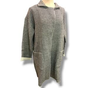 Medium Ellen Fisher Woven Long Cardigan Jacket Snap Up Wool Cotton